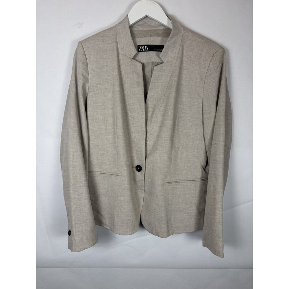 Zara Textured Blazer Womens Size 12 Beige Career Office Business Casual Jacket